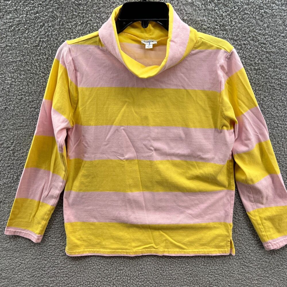 J Crew Womens Long Sleeve High Neck Yellow Pink Striped Shirt 100% Cotton Small